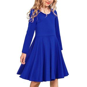 Girls Long Sleeve Skater Dress in Royal Blue, Size 6Y